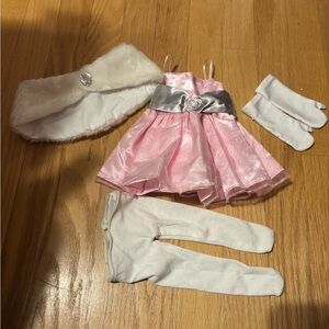 SOLD….Pretty doll dress with shawl, stockings and decorative gloves
